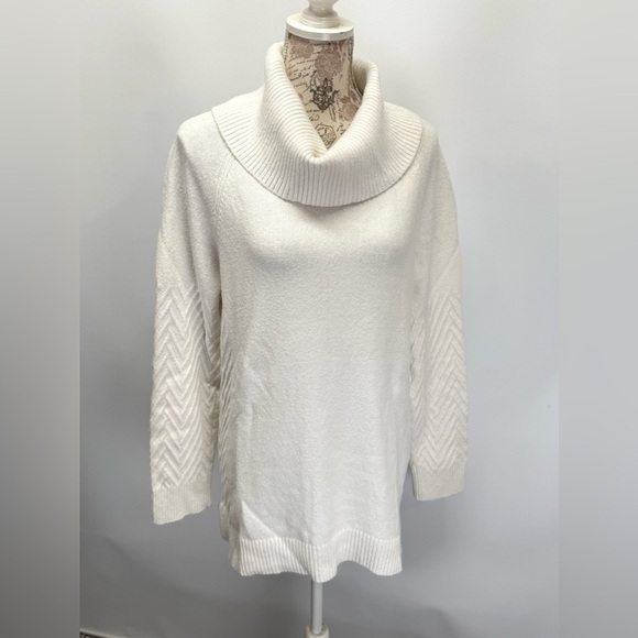 CALVIN KLEIN‎ Ivory ribbed sleeve cowl neck sweater size XL - Picture 7 of 15